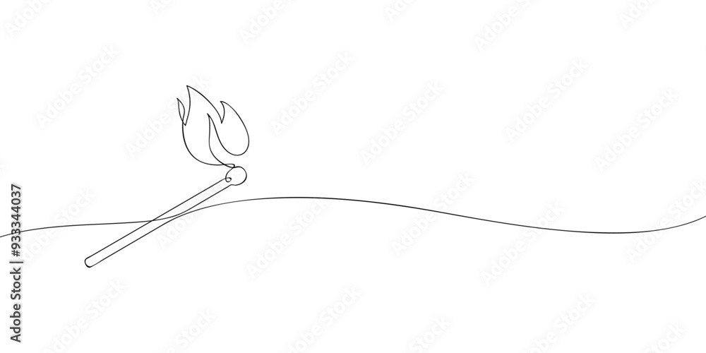Poster a single line drawing of a matchstick. continuous line burning match icon. one line icon. vector ill