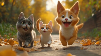 Two cats are playing in the grass and one of them is smiling