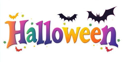 Colorful Halloween Typography with Bats and Stars
