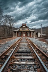 Fototapeta premium Train track with a building in the background