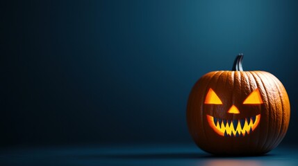 Spooky Pumpkin with Sharp Teeth in Cartoon Style on Eerie Night Background with Copy Space, Selective Focus - Ultra HD