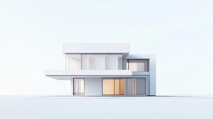 Minimalist modern home exterior design with large windows and a simple white facade.