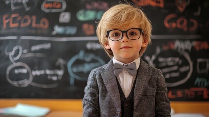 A young boy wearing glasses
