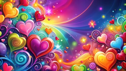 Colorful hearts and swirls in a love-themed desktop background, love, hearts, swirls, vibrant, colors