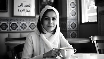 woman in coffee shop wearing hijab