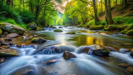 Flowing water in a peaceful stream, water, stream, nature, tranquil, serene, peaceful, flow, natural, landscape, river