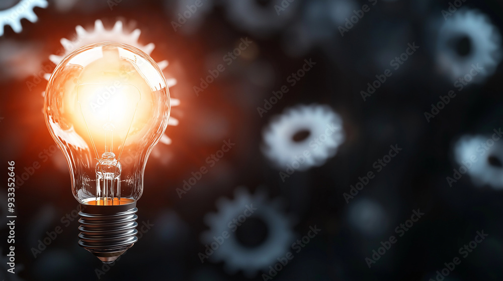 Poster a lightbulb surrounded by dynamic gears in motion, symbolizing the harmony of creativity and product
