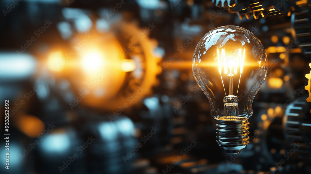 Poster a lightbulb and gears perfectly aligned, symbolizing the seamless integration of creativity and effi