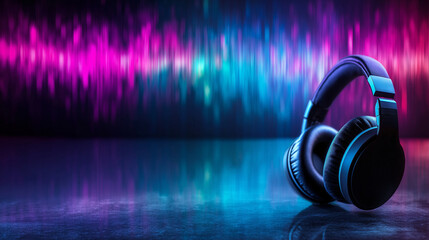 Wireless headphones with radiating sound waves in vivid colors, symbolizing the seamless connection between music and modern technology