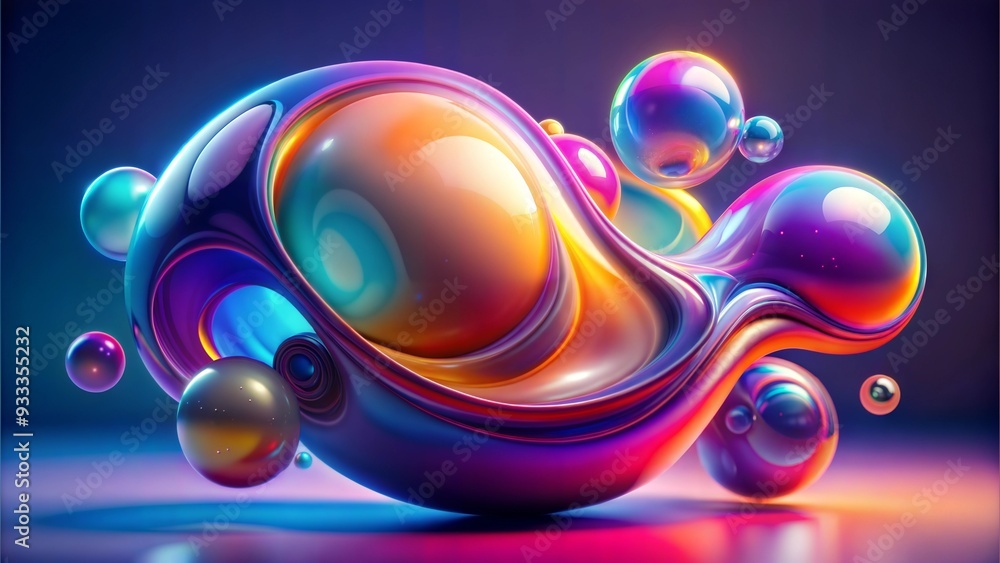 Wall mural abstract colorful liquid background with bubbles. 3d rendering, 3d illustration