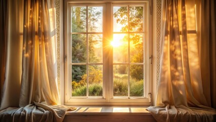 Soft, golden light streaming through a window on a cozy morning , sunshine, warm, morning, sunlight, light beams, room, cozy
