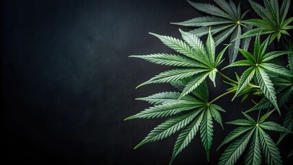 Obraz premium Dark and moody image of marijuana leaves set against a black background, cannabis, marijuana, leaves, plant, dark, background