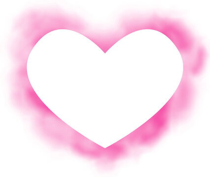 Love heart smoke frame. Cloud steam ring for Valentine. Pink magic fog border. Abstract aroma shape with beautiful color energy and fragrance texture template for card. Smoky vapour effect design