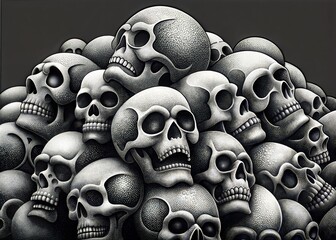 Fototapeta premium 3d illustration of a group of skulls on a dark background
