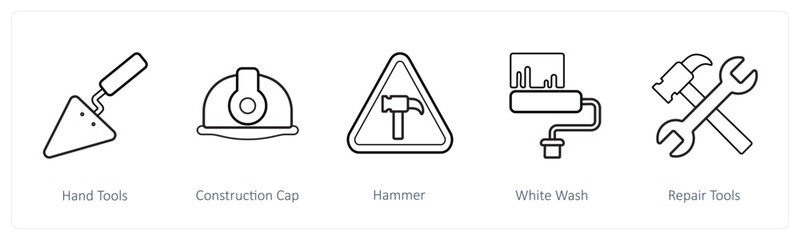A set of 5 under maintenance icons such as hand tools, construction cap