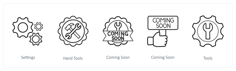 A set of 5 under maintenance icons such as settings, hand tools, gear