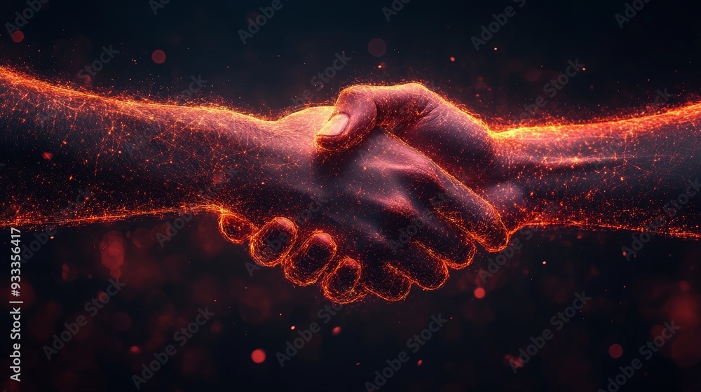 Aufkleber two hands engage in a glowing handshake, representing collaboration and connection within a mystical