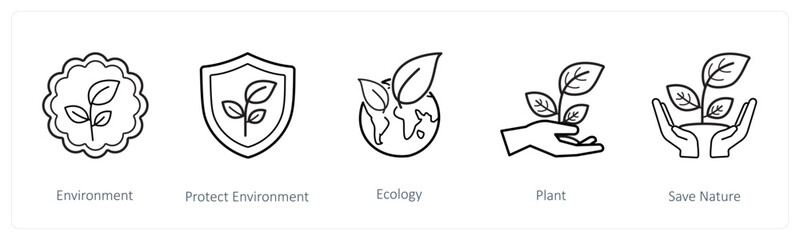 A set of 5 weather icons such as environment, protect environment