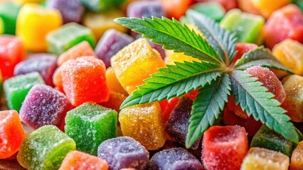 Close-up of THC-infused candy for microdosing with calming effects, cannabis, edibles, THC, candy
