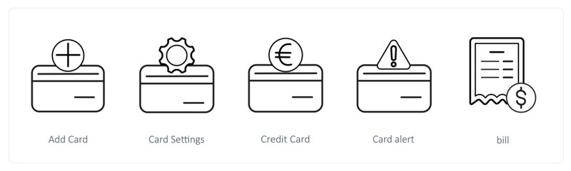 A set of 5 ecommerce and shopping icons such as add card, card settings