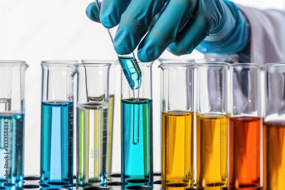 Aufkleber A scientist in a lab coat holds a test tube with unknown contents, suitable for use in educational or scientific contexts