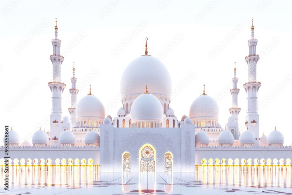 Poster a large white building with a beautiful fountain in front, perfect for architectural or scenic uses