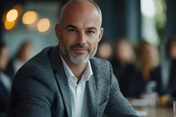 Obraz premium Capture a confident executive leading a team meeting in a modern boardroom