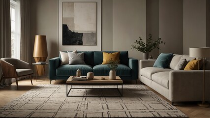 Fototapeta premium minimalist modern living room featuring subtle geometric patterns