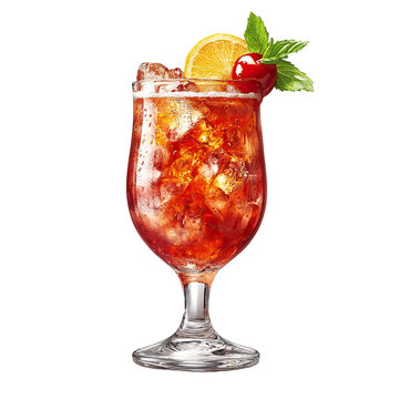 cocktail with cherry, lemon, mint garnish clip art preview
