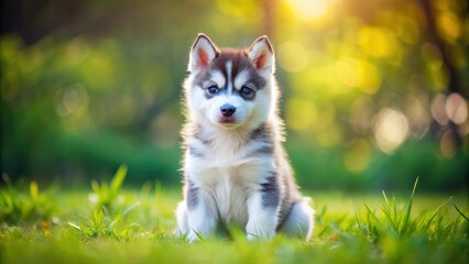 Adorable siberian husky puppy sitting on grass, puppy, dog, siberian husky, pet, cute, fluffy, playful, purebred, young, canine