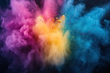 Fototapeta premium Colored powder explosion Abstract closeup dust on backdrop Colorful explode