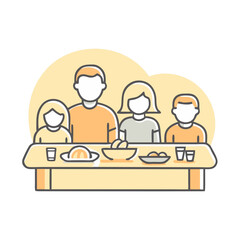 Family Dining Together Icon Illustration, in Warm Colors, Meal Sharing Concept