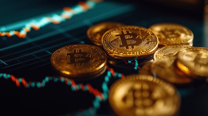 Bitcoin Iconography with Assorted Cryptocurrency Symbols and Blockchain Visualization as Part of a Digital Currency Concept