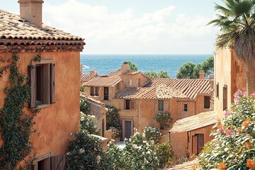 Fototapeta premium Enjoy the sun-soaked charm of stucco walls and tiled roofs in coastal retreats