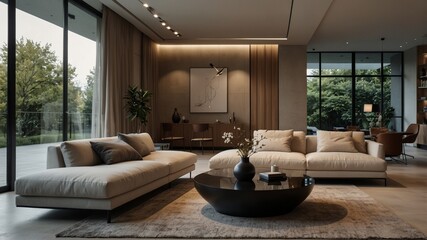 Fototapeta premium minimalist modern living room separated by a glass partition