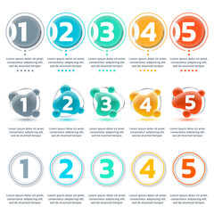 5 step infographic set with five numbers and 3d shapes. Timeline, process diagram, timeline info graphic design elements. Modern layout, flow chart design template. Vector illustration.