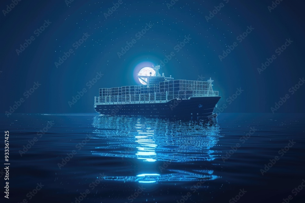 Aufkleber A large boat floating on the surface of a peaceful lake or sea, suitable for use in editorial or commercial contexts