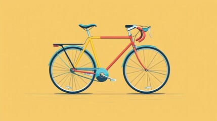 Fototapeta premium A bright and cheerful bicycle with bold colors is situated on a sunny yellow background, perfect for promotional or advertising use