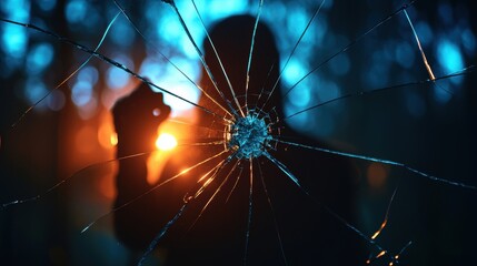 Eerie Haunted Mirror: Shadowy Figure Lurking Behind Cracked Glass in Dimly Lit Room with Copy Space, Selective Focus - Ultra HD