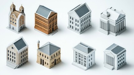 Seven Miniature Model Buildings.