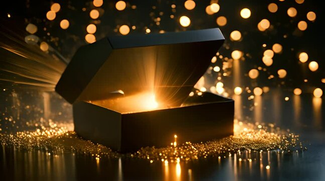 Black Box Bursting with Glowing Golden Sparks