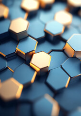Abstract background with blue and gold hexagons