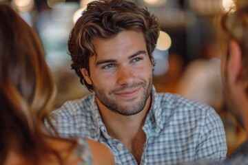 Obraz premium Focus on a man spending time with friends in a restaurant