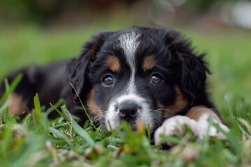 bernese mountain dog in grass