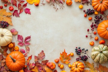 Autumnal Arrangement with Pumpkins, Berries, and Leaves