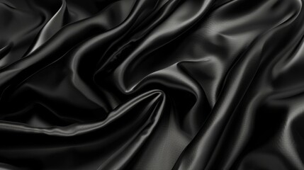 Fototapeta premium Black satin fabric draped in soft, graceful waves. AI generated images.