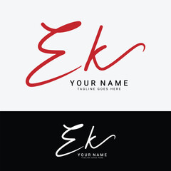 E, K, EK Initial letter logo. Alphabet EK Handwritten Signature logo
