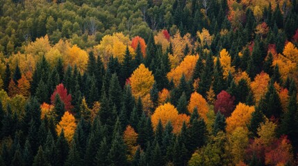 Obraz premium A view of a bird flying over the trees in autumn, AI