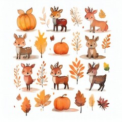 Fototapeta premium Watercolor style cliparts on the theme of autumn