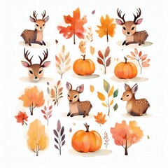 Watercolor style cliparts on the theme of autumn